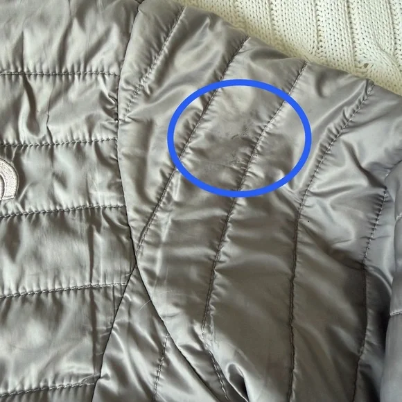 North Face Reversible Mossbud Swirl Puffer Coat Jacket Zip Gray Pink Girls L 14 - Picture 2 of 12